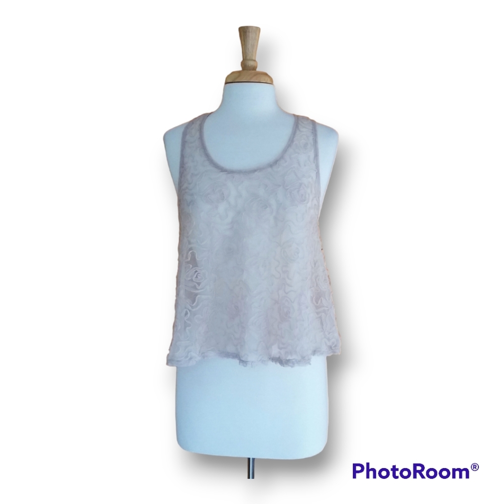 h.i.p. Sheer Raised Applique Racer Back Blouse. L